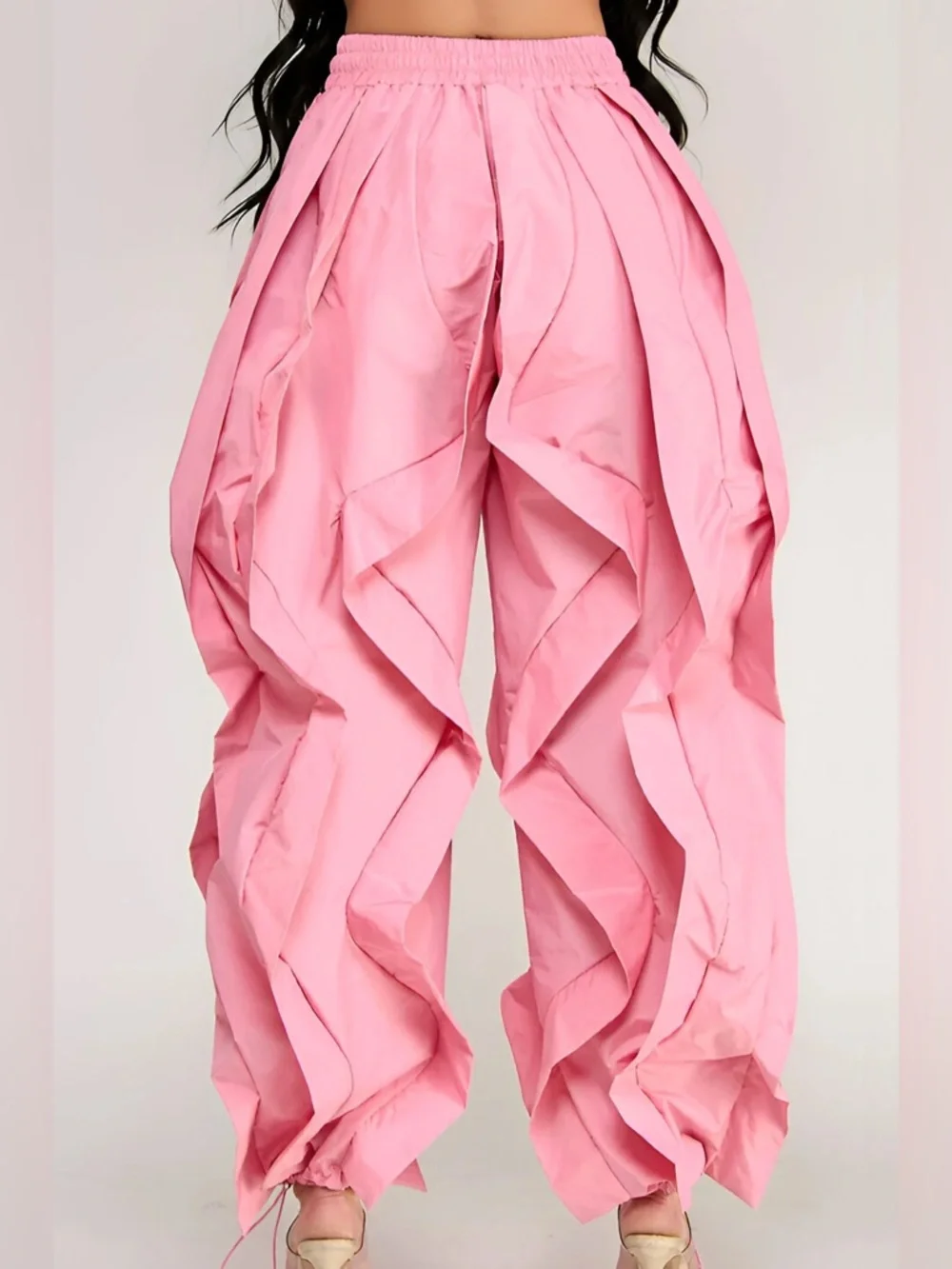 Yellow Ruffle Wide-Leg Wavy Drawstring Pants - Picture 11 of 16